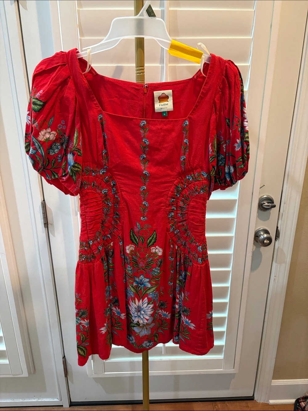 FARM Rio Red Floral Puff-Sleeve Tunic